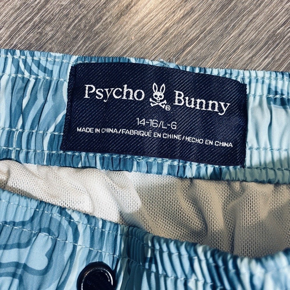 Psycho Bunny Swim Trunks Youth Large 14-16 Blue Bunny Skull Print Shorts - Picture 6 of 8